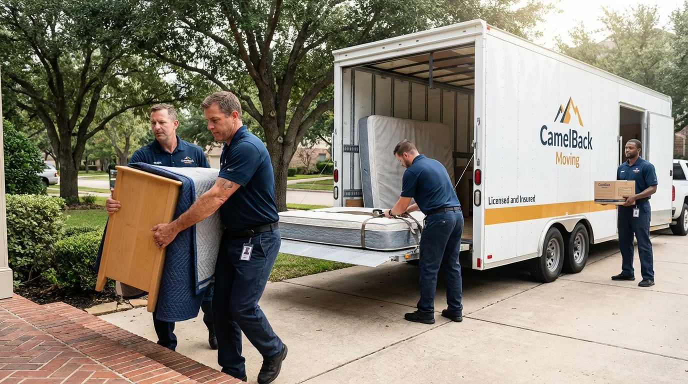 Crew loading residential truck for cross-state move from Robert Lee, TX