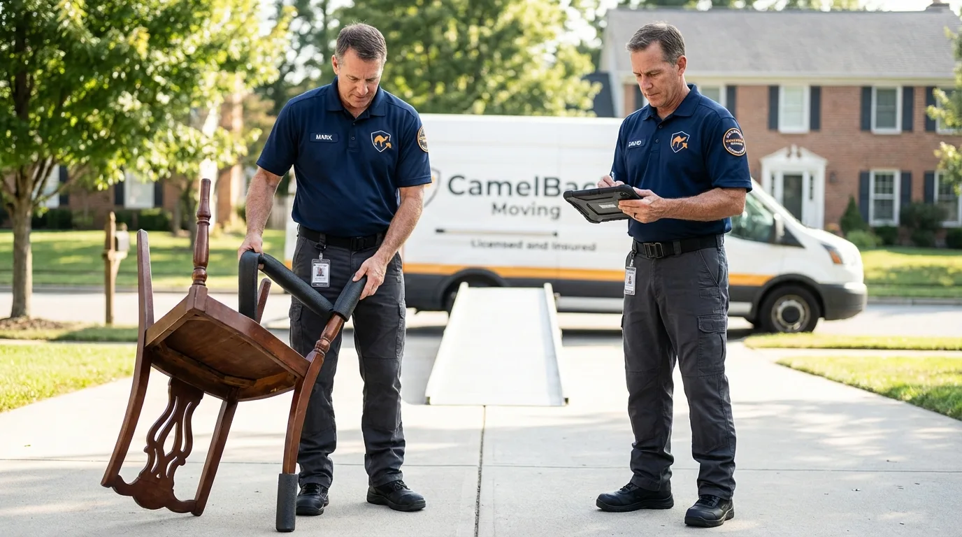 Movers inspecting furniture for damage prevention before loading in Robert Lee, TX